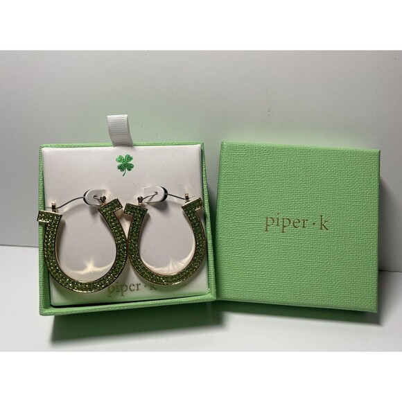 Piper K Lucky Horseshoe St Patrick’s Day Hoop Earrings New - Picture 1 of 6